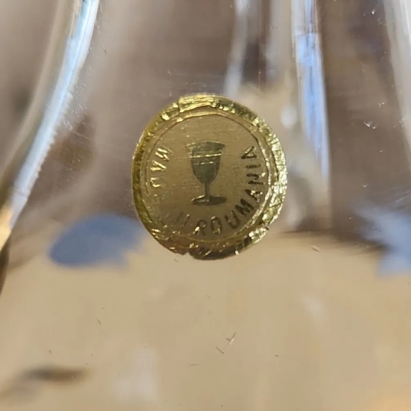 Vtg Romanian Decanter Set Hand-Painted 6 Blue Floral Wine Glasses Gold Overlay - Picture 8 of 14